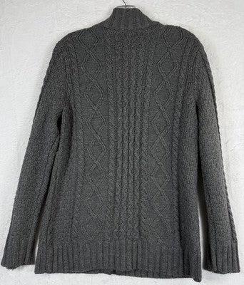LL Bean Womens Large Cardigan Sweater Full Zip Gray Cable Knit