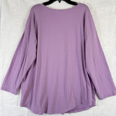 Lands End Womens Tops Large Purple Stripe 3/4 Sleeve Tee T Shirt Cotton Modal