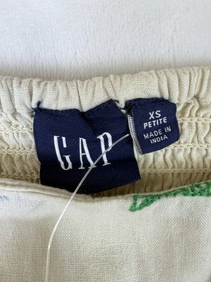 Gap Crop Top XS Petite Linen Blend Embroidered Tan Beige Sleeveless Women New