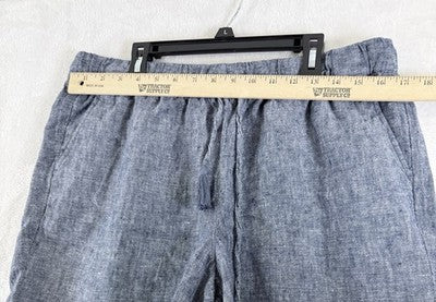 Talbots 100% Linen Shorts Large Blue Pull On Womens