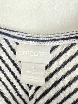 Chicos Size 2 Tops 100% Linen Short Sleeve Striped Puff Sleeve Womens Large