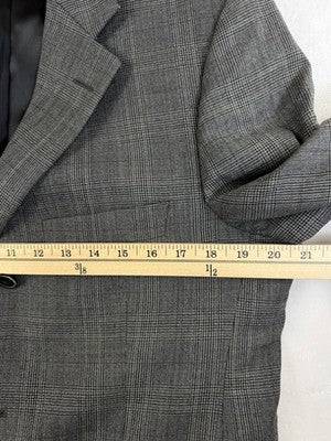 Massimo Dutti Jacket 40 Mens Gray 100% Wool Plaid Blazer Single Breasted Suit