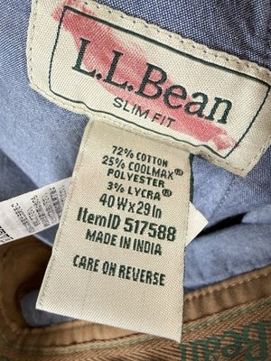 LL Bean Comfort Stretch Chino Pants 40x29  Mens Brown New *FlawRead