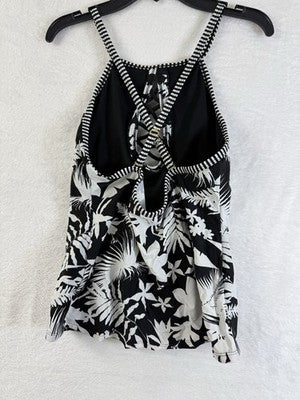 Bleu Rod Beattie Tankini Top 6 Black White Floral Print Swim Swimsuit Womens