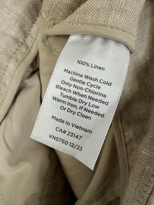 Talbots Southampton Pants 16 100% Linen Beige Straight Leg Womens
