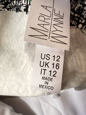 Marla Wynne Pants 12 Pull On Black White Ankle MarlaWynne Tummy Control
