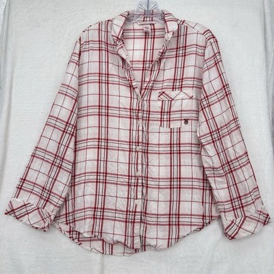 Victoria’s Secret Pajama Top Medium Button Up Long Sleeve Shirt Women Pink Plaid
