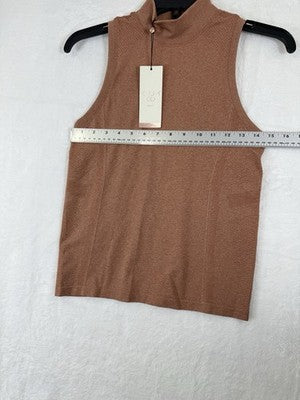 Calia XS Top Seamless Workout Sleeveless Mock Neck Dark Orange Women Gym NWT