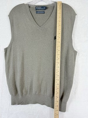 Polo Ralph Lauren Sweater Vest Men Large Gray 100% Pima Cotton V Neck
