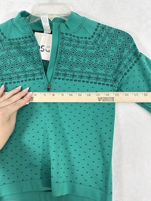 DSG 1/4 Zip Small Seamless Green Fair Isle Workout Shirt Long Sleeve Womens NEW