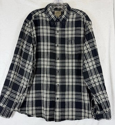 LL Bean Scotch Plaid Flannel Shirt Mens Large Navy Blue Button Down Long Sleeve