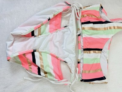 Venus Bikini Set Top Bottom One Shoulder Pink Striped Womens 6 Top 10 Bottoms