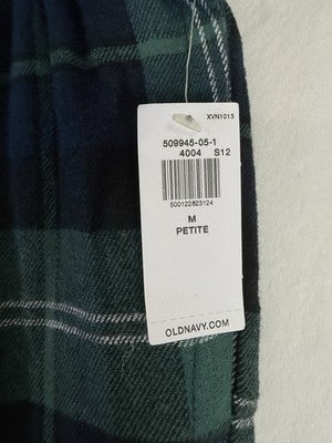 Old Navy Flannel Pajama Pants Womens Medium Petite Green Blue Plaid PJ New NWT