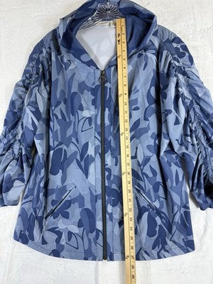 Chicos Zenergy Jacket Size 2 Blue Windbreaker Hooded Full Zip Lightweight Large