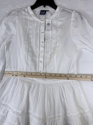 Gap Lace Trim Mini Dress Small Petite Womens White 3/4 Sleeve Boho Whimsical New