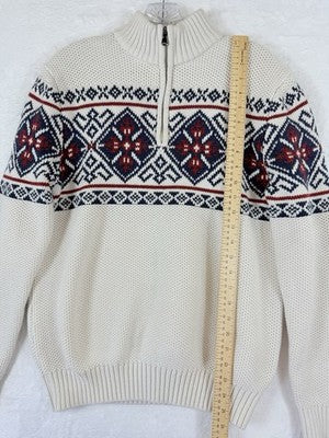 Izod Sweater Men Medium 1/4 Zip Fair Isle 100% Cotton Long Sweater
