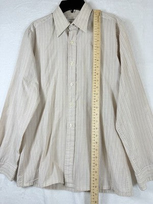Yves Saint Laurent Shirt Button Up 14.5 32/33 Mens Beige Striped YSL Vintage