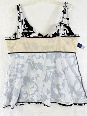 Swimsuits For All 22W Tankini Top Black White Floral Print Flowy Swim Womens 22