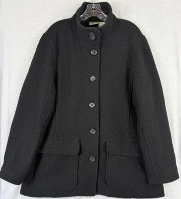 LL Bean Wool Coat XL Black Pea Coat Bellandi Made In Italy Womens