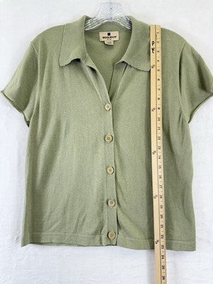Woolrich Sweater Womens Large Sage Green Button Front Short Sleeve Tops