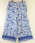 Joie Linen Wide Leg Pants Medium Crop Blue Floral Pull On Womens