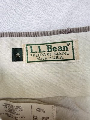 Vintage LL Bean Pants 40 Tan Khakis Pleated Hemmed 40x32 Made In USA 80s 90s
