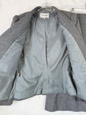 Vintage 80s Womens Blazer Skirt Suit Set 8 10 Gray Wool Dark Academia Whimsigoth