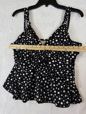Miraclesuit Tankini Top 18W Black Polka Dots Tiered Swim Swimwear Swimsuit Women