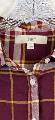 Ann Taylor Loft Flannel Shirt Large Top Womens Plaid Long Sleeve Button Up