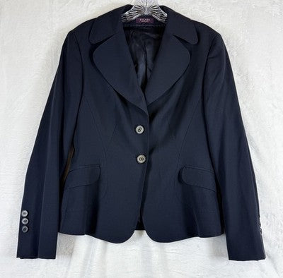 Escada Blazer Womens 38 Navy Blue Jacket Wool 2 Button