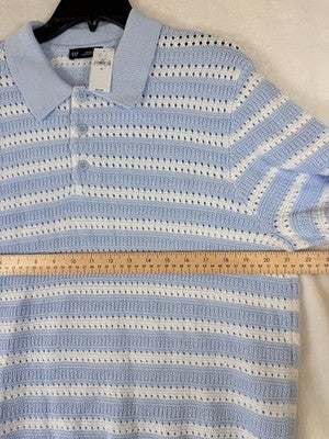 Gap Polo Sweater Medium Mens Short Sleeve Light Blu Striped 100% Cotton NWT New