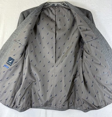 Nautica Jacket Men 42S Blazer Gray Herringbone Modern Fit Sport Coat 42 Short