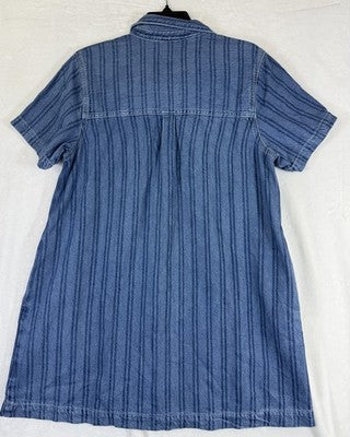 Gap Denim Mini Dress Medium Petite MP Blue Short Sleeve Boho Striped New NWT
