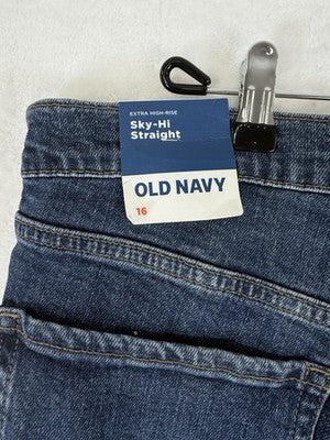 Old Navy Sky Hi Straight Leg Jeans 16 Button Fly Extra High Rise Blue Women NEW