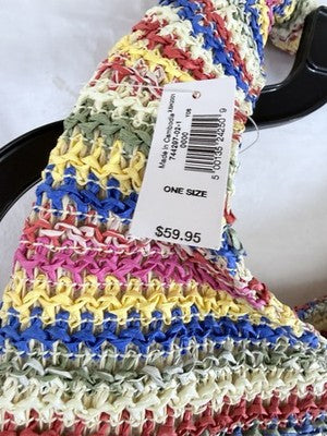 Gap Tote Bag Slouch Straw Rainbow Stripe Lined Womens Boho Handbag Purse New NWT