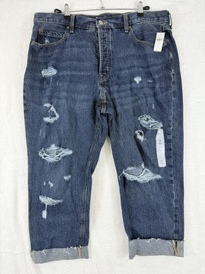 Old Navy Crop Jeans Womens 16 Slouchy Straight Leg Extra High Rise Blue NWT