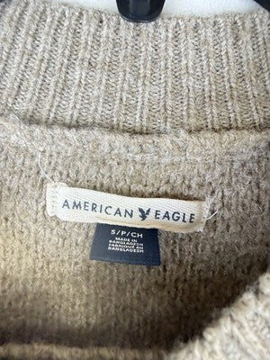 American Eagle Sweater Small Women Crew Neck Long Sleeve Boxy Pullover Beige
