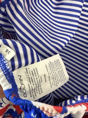 Dolfin Uglies 38 One Piece Swimsuit Red White Blue Womens USA NWT
