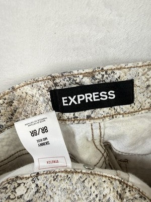 Express Jeans Women 8 Regular Skinny Mid Rise Animal Print Metallic Womens Beige
