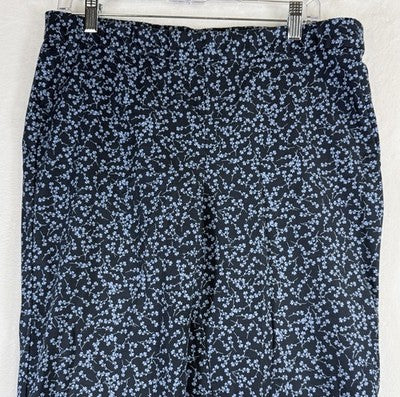 J Jill Pants 12 Blue Floral Print Cotton Stretch Pull On