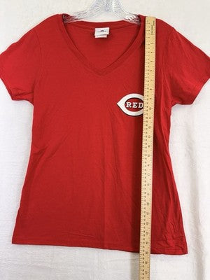 Majestic Cincinnati Reds Womens T Shirt Small Red V-Neck Tee MLB Short Sleeve