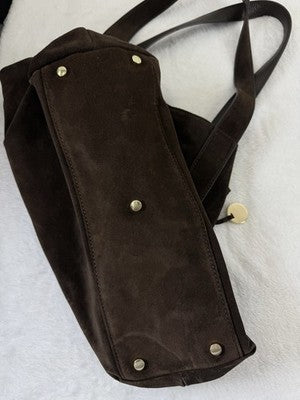 J Mclaughlin Bag Suede Leather Shoulder Tote Chocolate Brown Purse