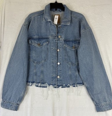 Gap Jean Jacket Medium Tall Women UltraSoft Icon Denim Crop Blue Light Blue New