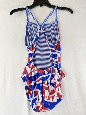Dolfin Uglies 38 One Piece Swimsuit Red White Blue Womens USA New
