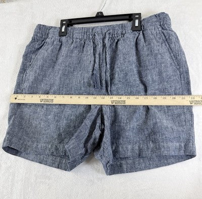 Talbots 100% Linen Shorts Large Blue Pull On Womens
