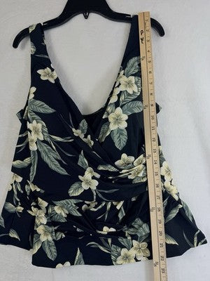 Lands End Tankini Top 16W Slender Suit Tummy Control Black Floral New NWT