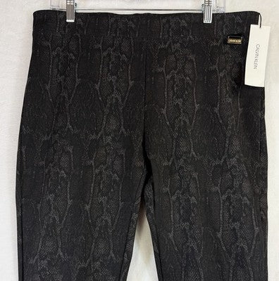 Calvin Klein Ponte Pants Large Gray Pull On Animal Print Womens New NWT