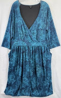 Torrid 3 Dress 3X Wrap Teal Blue Floral Long Sleeve Plus Size Womens