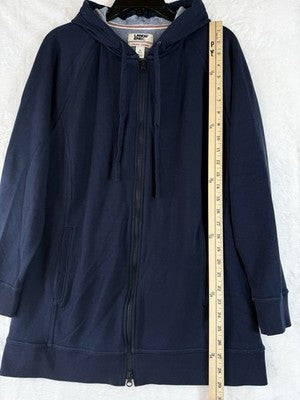 Lands End Serious Sweats Women Medium Hoodie Navy Blue Sweatshirt Full
