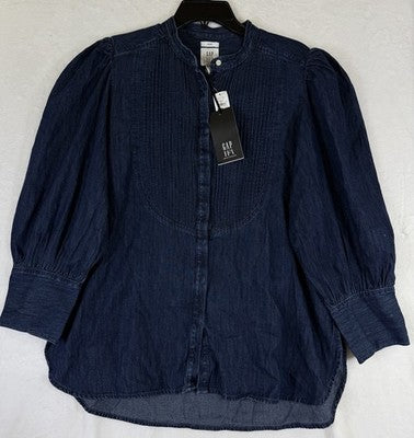 Gap x HFR Top Medium Puff Sleeve Denim Shirt N’gai Harlem’s Fashion Row Blue New